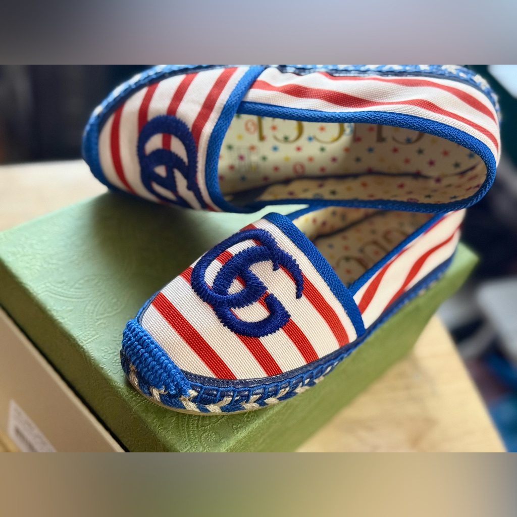 Gucci Kids Logo Striped Espadrilles, Worn Once For A Photo Shoot . Brand New